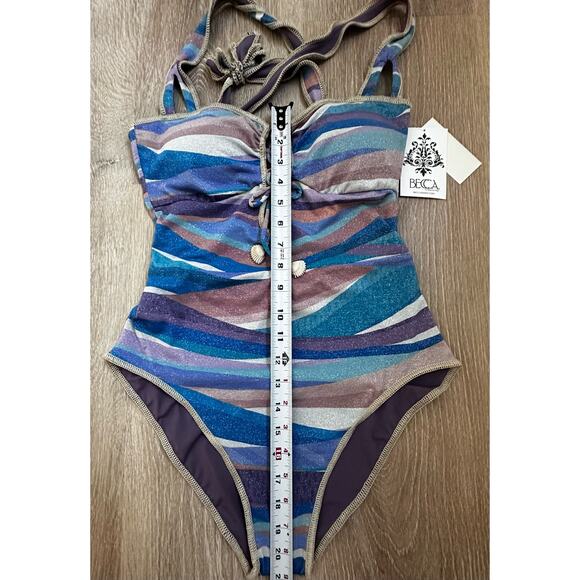 Becca|Glitter One Piece Swim Suit|Multicolor|NWT|SZ L - Picture 2 of 6